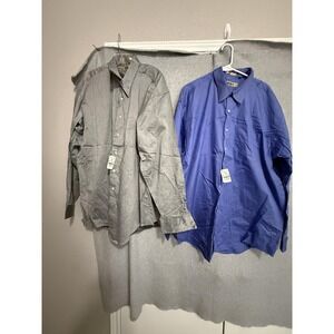 Bachrach Dress Shirt Mens 18 36/37 Blue Grey Herringbone 2 Piece Long Sleeve